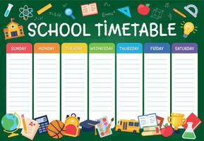 Schule Zeitplan. wöchentlich Planer Zeitplan zum Studenten, Schüler mit Tage Woche und Räume zum Anmerkungen, Schule Studie Veranstalter Vektor Vorlage