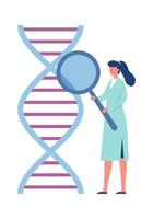 dna genetisk teknik. laboratorium forskning bioteknik begrepp. kvinna medicinsk eller laboratorium arbetstagare vektor