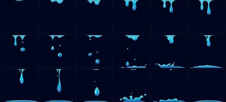 tropft Wasser Animation, Wasser spritzt zum Spiel Entwicklung. fallen lassen Flüssigkeit im Frames zum Karikatur vektor