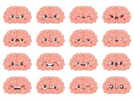 Gehirn Emoticons. süß Gehirne Zeichen mit anders Gesicht Ausdruck. glücklich und wütend, zwinkern und traurig, kreativ Benutzerbild Karikatur Vektor einstellen