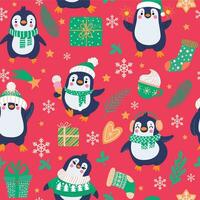 pingviner sömlös mönster. tecknad serie söt pingviner i vinter- Kläder och hattar, jul arktisk djur, barnslig textil- vektor textur