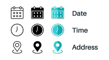 tid, plats och datum ikon symbol, vektor ikon design för företag