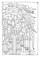 Vektor Illustration zum Färbung. ein magisch Blume Garten mit groß runden Blumen und Knospen. Färbung Buchseite. Kunst Therapie.