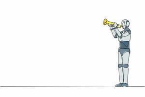 en rad teckningsrobot spelar trumpet i jazzmusikorkester. framtida teknikutveckling. artificiell intelligens och maskininlärningsprocesser. kontinuerlig linje design vektor illustration