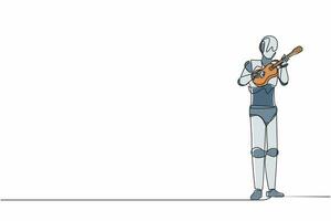 enda kontinuerlig linjeritningsrobot som spelar ukulele eller liten gitarr och sjunger ha roligt. robotisk artificiell intelligens. elektronikindustrin. en linje rita design vektorillustration vektor