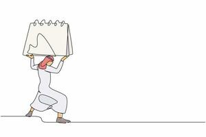 enda ett linje teckning arab affärsman bärande tung kalender på hans tillbaka. burnout syndrom. påfrestning på arbete, emotionell utmattning, känsla dränerad. kontinuerlig linje dra design vektor illustration
