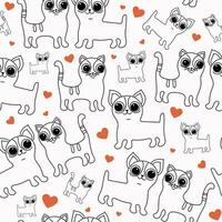 Tier Muster. Karikatur Herzen, Katze, Hund. nahtlos Hintergrund. Hand gezeichnet Haustier Produkte. ein Paar von süß Haustiere im Liebe. Gekritzel Stil. Vektor Illustration isoliert.