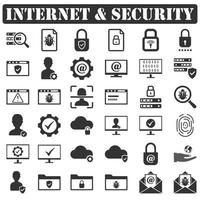 Internet und Sicherheit Icon Set schwarz vektor