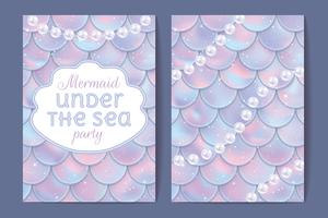 Party Einladung. Holographische Fisch- oder Meerjungfrau-Skalen, Perlen und Rahmen. Vektor-Illustration vektor