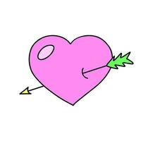 pilen hjärta ikon. 1990 retro färgad kärlek symbol. 90s 00-talet stil hand dragen klotter valentine s dag klistermärke. isolerat vektor illustration