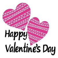 glad alla hjärtans dag, utsmyckade hjärtan och bokstäver, ett par rosa hjärtan med mönster för ett vykort vektor