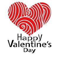 glad alla hjärtans dag, hjärta med röda lockar och inskrift med tema, för kort eller inredning vektor