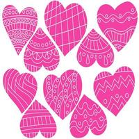 Set aus rosa Herzdrucken mit Locken und Streifen, Valentinstag für den Urlaub vektor