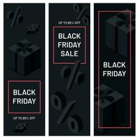 svart fredag minimalistisk banderoller. svart gåva lådor med band med procent och dollar ikoner. särskild erbjudande vektor