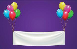 Banner hängend auf bunt Luftballons zum glücklich Geburtstag Party. Veranstaltung Feier Einladung oder Gruß Karte vektor