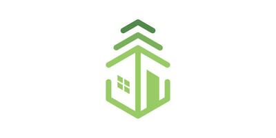 Logo Design kombinieren das gestalten von ein Haus mit ein Kiefer Baum, Symbol, Vektor, Symbol. vektor