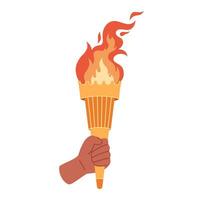 brinnande ficklampa med flamma i hand. symbol av konkurrens seger, mästare vektor