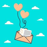 kuvert med en kärlek brev i en ballong. symbol av hjärtans dag. vektor
