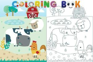 Vektor Färbung Buch mit Bauernhof Tiere Karikatur