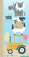 Vektor Illustration von Höhe Messung Mauer mit komisch Bauernhof Tiere Karikatur und Traktor