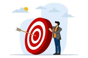 begrepp stanna kvar fokuserade och koncentrera på företag mål, affärsman fokus på stor archer mål. stanna kvar fokuserade och koncentrerad på de mål, mål eller företag mål, fokus på de mål. vektor. vektor