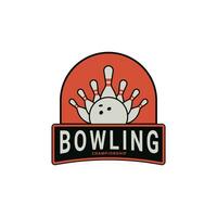 bowling sport logotyp design årgång retro bricka vektor