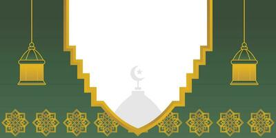 Grün islamisch Hintergrund, mit Laterne Ornamente, Mandala und Moschee Silhouette. Vektor Vorlage zum Banner, Gruß Karte zum islamisch Feiertage, eid al-fitr, Ramadan, eid al-adha