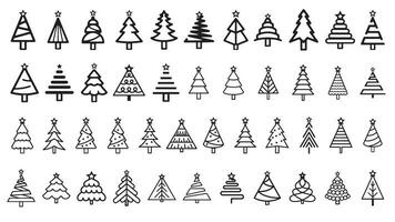 jul träd översikt ikoner uppsättning. linjär stil symboler samling, linje tecken packa. vektor grafik
