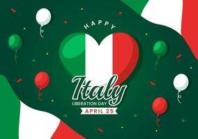 glücklich Italien Befreiung Tag Vektor Illustration auf April 25 mit winken Flagge Italienisch und Band im Urlaub Urlaub eben Karikatur Hintergrund