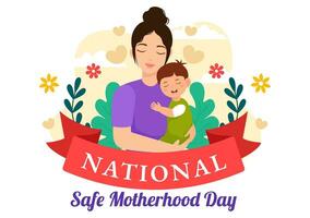 nationell säker moderskap dag vektor illustration på 11 april med gravid mor och barn för de sjukvård av kvinnor och moderskap anläggningar