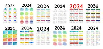 groß einstellen von Kalender zum 2024 isoliert auf ein Weiß Hintergrund. Sonntag zu Montag, Geschäft Vorlage. Vektor Illustration