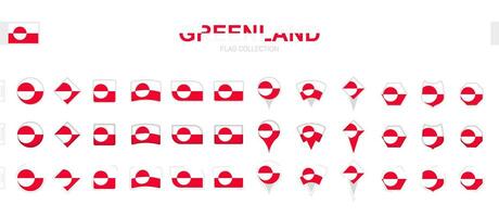 stor samling av Grönland flaggor av olika former och effekter. vektor