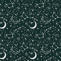 nahtlos Muster, Mond, Konstellationen, Sterne und Streuung von Sterne auf ein Hintergrund von das Nacht Himmel. Hintergrund, Textil, Vektor