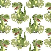 nahtlos Muster, süß komisch Dinosaurier und tropisch Blätter auf ein Weiß Hintergrund. Kinder drucken, Textil, Hintergrund, Vektor