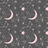 nahtlos Muster, Mond, Konstellationen, Sterne und Streuung von Sterne auf ein Hintergrund von das Nacht Himmel. Hintergrund, Textil, Vektor