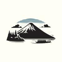 mt. Fuji, See, Boot und Wald. Vektor Illustration.