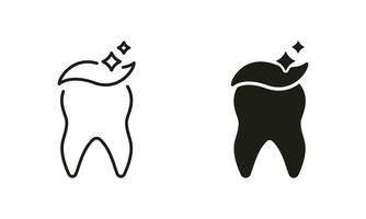 tand rengöring silhuett och linje ikon uppsättning. dental hygien med tandkräm piktogram. ortodontisk sjukvård symbol samling. dental behandling, friska rena tänder. isolerat vektor illustration.