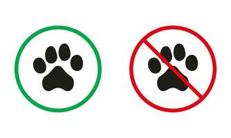 Haustier Warnung unterzeichnen. Eintrag mit Tiere Silhouette Symbole Satz. Gehen mit Hund erlaubt, Pfote Fußabdruck verboten Symbol. isoliert Vektor Illustration.