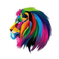 Löwenkopfporträt aus bunten Farben. Spritzer Aquarell, farbige Zeichnung, realistisch. Vektor-Illustration von Farben