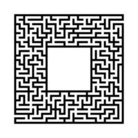 schwarzes abstraktes quadratisches Labyrinth mit einem Platz für Ihr Bild. ein interessantes und nützliches Spiel für Kinder. eine einfache flache Vektorillustration lokalisiert auf einem weißen Hintergrund. vektor