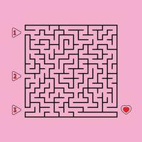 abstrakt fyrkantig labyrint. spel för barn. pussel för barn. hitta rätt väg till hjärtat. labyrintkonst. platt vektorillustration isolerad på vit bakgrund. vektor