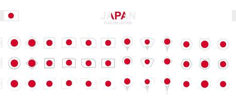 stor samling av japan flaggor av olika former och effekter. vektor