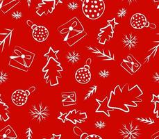 sömlösa mönster vit doodle på röd bakgrund vinter jul vektor