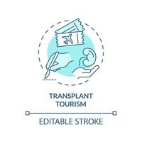 2d redigerbar blå transplantation turism ikon, enkel isolerat enfärgad vektor, medicinsk turism tunn linje illustration. vektor