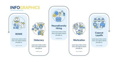 2d Arbeitsplatz Trends Vektor Infografiken Vorlage mit Mehrfarbig linear Symbole Konzept, Daten Visualisierung mit 5 Schritte, Prozess Zeitleiste Diagramm.