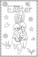 Vektor Ostern Hase Färbung Seite zum Kinder mit süß kawaii Figuren. schwarz und Weiß Illustration mit Hase.