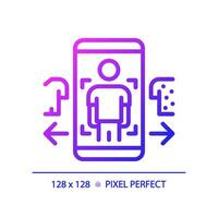 2d pixel perfekt lutning mobil app ikon, isolerat enkel vektor, tunn linje illustration representerar vr, ar och herr. vektor
