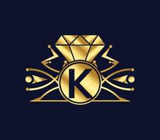 k Brief Diamant Luxus mit golden Farbe Unternehmen Logo Design vektor