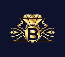 b Brief Diamant Luxus mit golden Farbe Unternehmen Logo Design vektor