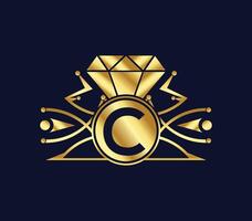c brev diamant lyx med gyllene Färg företag logotyp design vektor